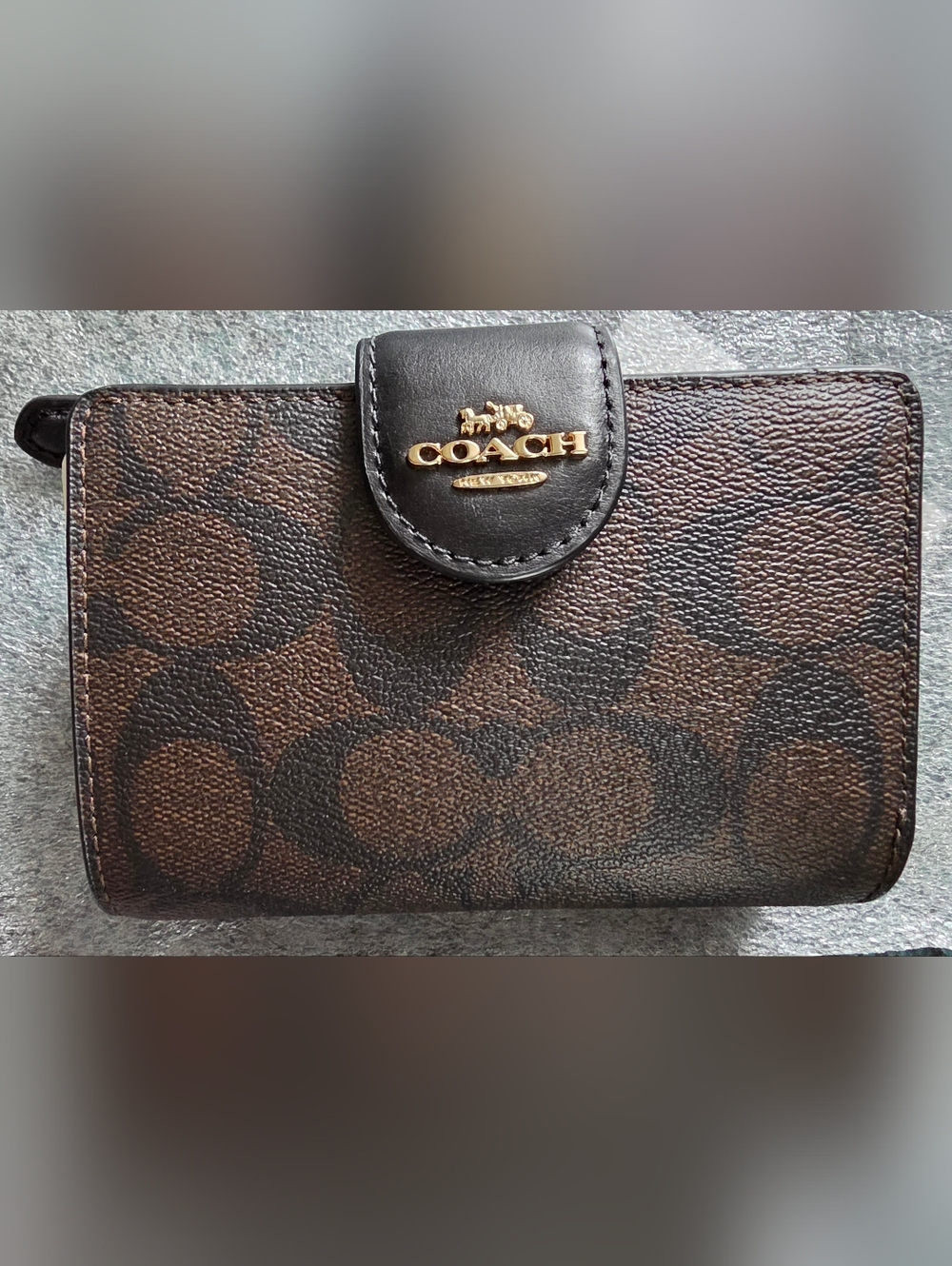 COACH Medium Corner Zip Wallet- Brown/Black